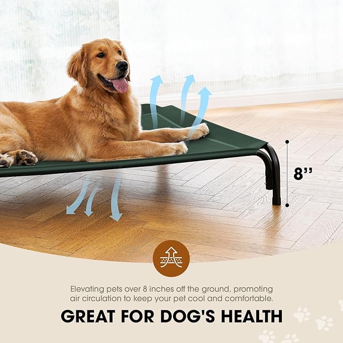 Elevated Dog Bed, Raised Outdoor Dog Bed for Medium Sized Dogs, Portable Cooling Pet Cot with Breathable & Washable Mesh, Indoor & Outdoor Pet Hammock with Skid-Resistant Feet.