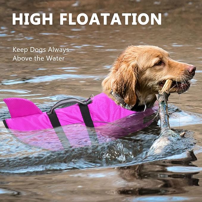 Queenmore Small Dog Life Jacket XXS, Puppy Life Jackets for Small Dogs, Little Dog Life Vest for Swimming/Boating, Cat Life Jacket/Life Vest, Lightweight Shark Pet Water Vest with Handle/Leash Hook