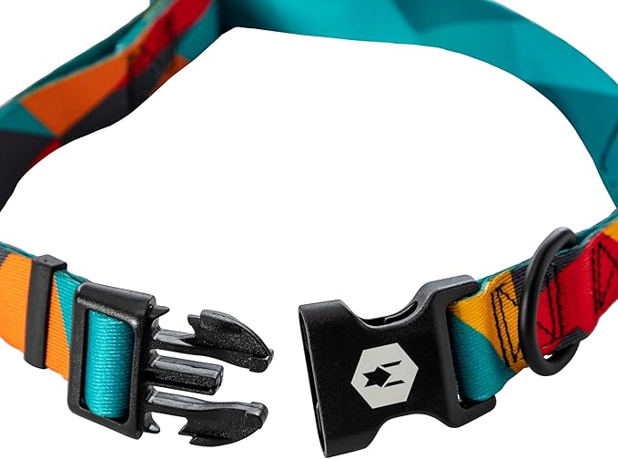 Wolfgang Heavy Duty, Adjustable Dog Collar with Quick Release Nylon Buckle for Walking & Training, ShatterShapes Print, Large