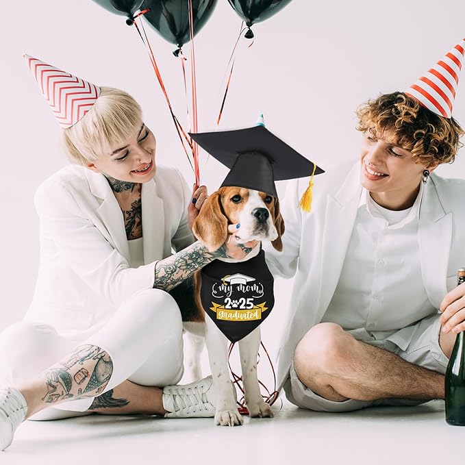 Suhine 6 Pcs Graduation Dog Cap and Gown Costume Accessories Including Class of 2025 Pet Graduation Bandana Tulle Tutu and Dog Caps with Yellow Tassel for Pet Holiday Costume Supplies