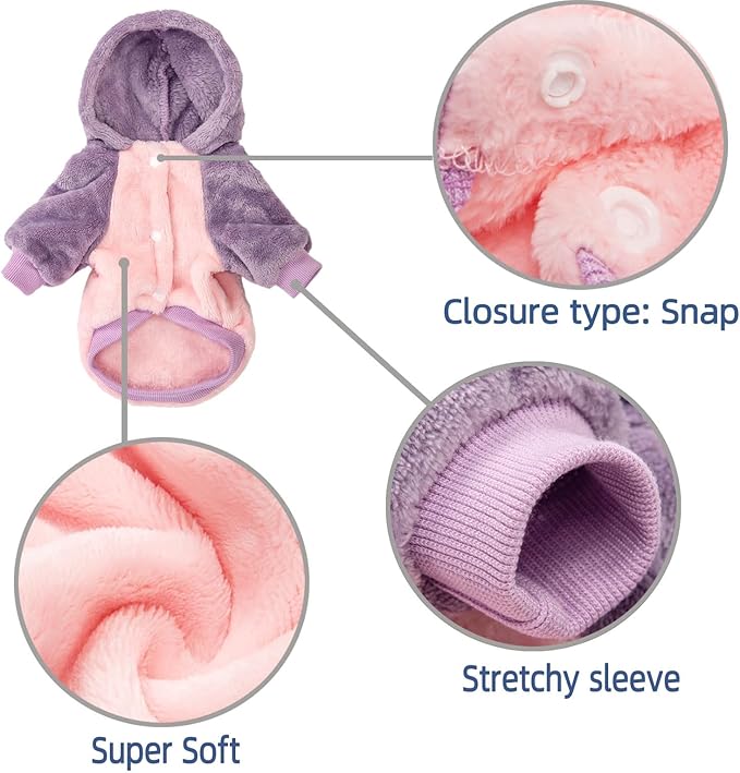 FabriCastle Dog Hooded Sweater, Dog Clothes for XXS XS Small Dogs Girl & Cats, Soft and Warm Pet Coat, Winter Pet Jacket, Doggy Apparel Costumes, Puppy Outfits Snap On Hoodies (Pink Body, Small)