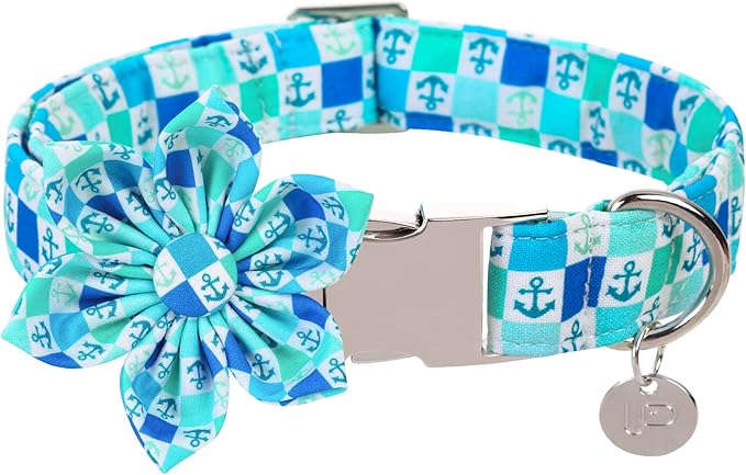 Dog Collar with Flower, Comfortable Cotton Summer Dog Flower Collar, Durable Metal Buckle Cute Pet Collar for Large Girl Boy Dog, L