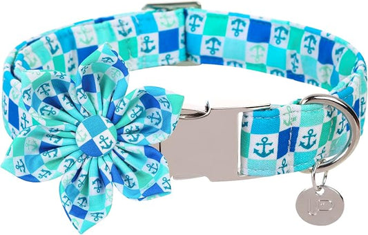 Dog Collar with Flower, Comfortable Cotton Summer Dog Flower Collar, Durable Metal Buckle Cute Pet Collar for Large Girl Boy Dog, L