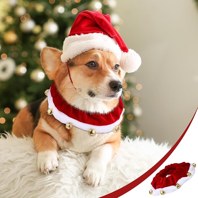 3 Pcs Christmas Jingle Bell Dog/Cat Collars Buckle Festive Christmas/Holiday Plush Neckwear for Xmas Dog Cat Outfit Pet Stretchable Scrunchy Costume Accessory Soft Collar with Bell(Medium)