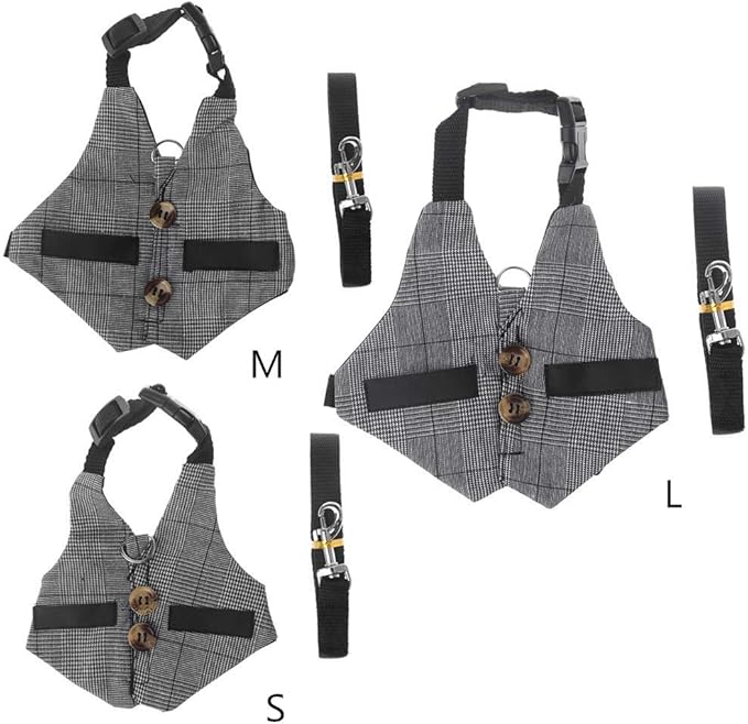 Hypeety Multipurpose Rabbit Vest Harness and Leash Set Small Animal Adjustable Soft Harness with Button Decor Formal Suit Style for Bunny Rabbit Kitten Small Animal Walking (S)