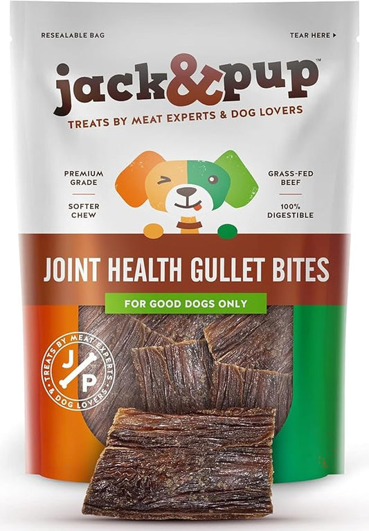 Jack&Pup Premium Dog Chews Bites, Healthy Dog Treats for Medium Dogs - All Natural Dog Treats Small Dogs, Single Ingredient Dog Treat for Puppies - Bully Sticks | Gullet Jerky (Gullet Bites - 1lb)