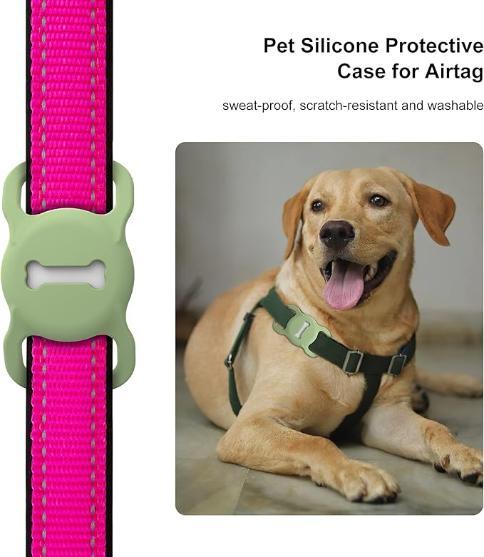 for Airtag Dog Collar Holder, Air Tag Protective Cat Airtag Dog Collar,Silicone AirTags GPS Tracking Accessories,Air Tags with Bone Pattern (1 Pack(Green))