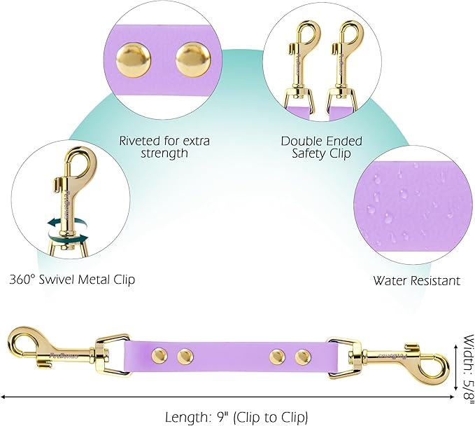 PetBonus Dog Collar Safety Clip, Waterproof Backup Safety Strap for Dog Harness to Prong Collar, Odor Proof Double Ended Clasp Leash Connector for Training Walking (Purple)