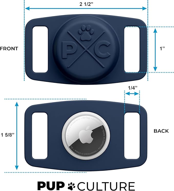 Pup Culture AirTag Dog Collar (2 Pack) | Durable & Protective Dog AirTag Holder - Track Your Pet Using Apple AirTag Technology - Dog Collar AirTag Holder