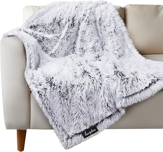 Luciphia Large Waterproof Dog Blanket for Pet Washable Liquid Proof Furniture Protector Shaggy Plush Calming Long Faux Fur Bed Cover for Couch Calming Cat Blankets for Medium, Mist Grey, 40" x 50"