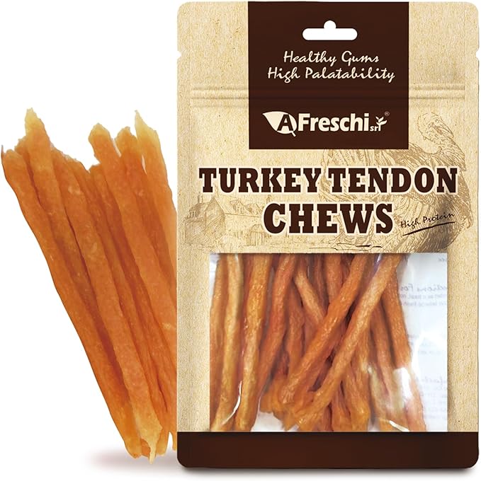 Afreschi Soft Turkey Tendon Strip 3.5 oz, Dog Treats for Soft Series, All Natural Human Grade Dog Treat, Suitable for Training chew, Turkey Sourced from USA, Rawhide Alternative, Soft Stick