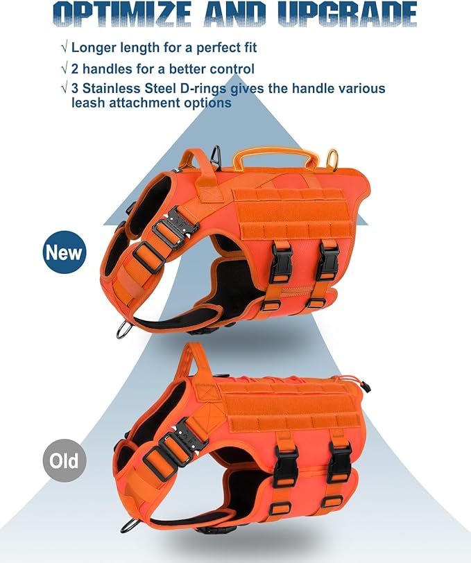 Tactical Dog Harness - PETNANNY Dog Harness Service Dog Vest for Large Breed Dog, Hook and Loop Panel for Service Dog Patchs, Work Dog MOLLE Vest with Handle for Walking Hiking Training(Orange,M)