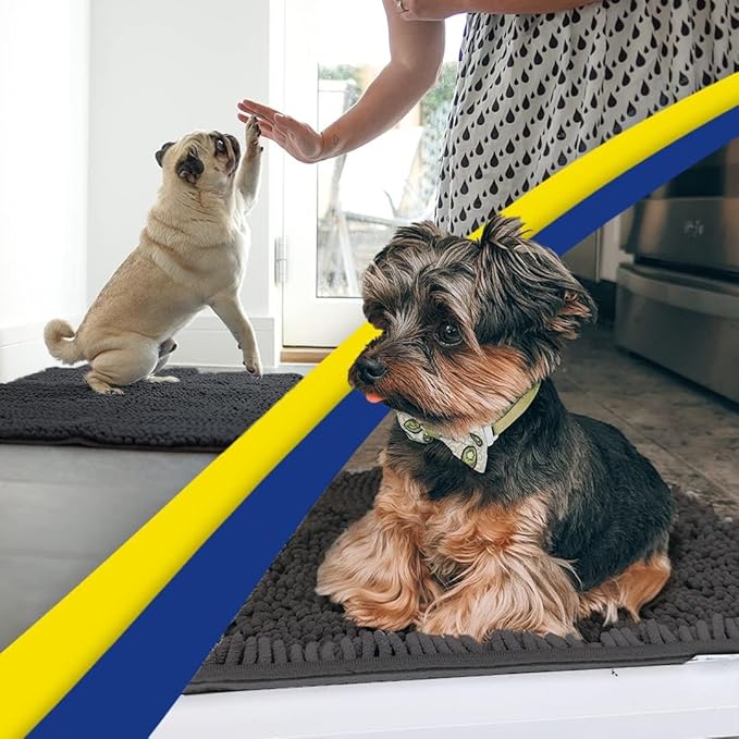 Muddy Mat® AS-SEEN-ON-TV Highly Absorbent Microfiber Door Mat and Pet Rug, Non Slip Thick Washable Area and Bath Mat Soft Chenille for Kitchen Bathroom Bedroom Indoor and Outdoor - Charcoal 24" x 96"