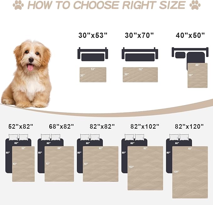 Smiry Waterproof Dog Bed Cover Blanket 52x82, Soft Reversible Pet Blanket, Washable Leakproof Cats Dogs Couch Cover for Sofa, Couch, Furniture, Taupe/Beige