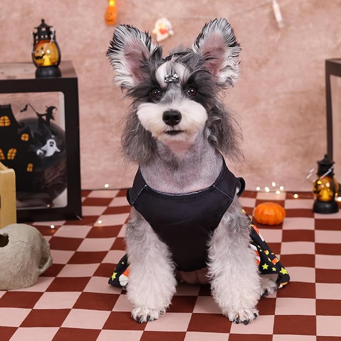 CuteBone Halloween Dog Dresses Velvet Holiday Small Dogs Clothes Onesie Pet Apparel Girl Puppy Skirt with Bow Hair Rope CVA44XS-D
