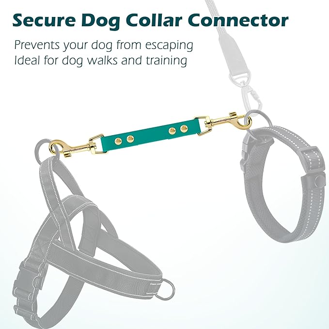 PetBonus Dog Collar Safety Clip, Waterproof Backup Safety Strap for Dog Harness to Prong Collar, Odor Proof Double Ended Clasp Leash Connector for Training Walking (Green)