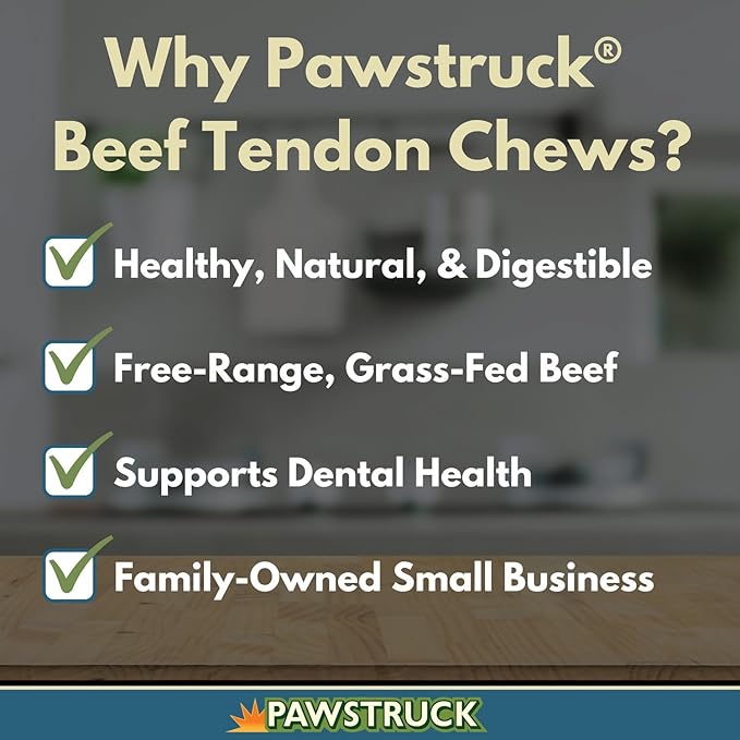 Pawstruck Natural 7-9” Beef Tendon Chew Sticks for Dogs – Premium Rawhide-Free, Single Ingredient, High Protein, Low Odor Dental Treat – 10 Count – Packaging May Vary