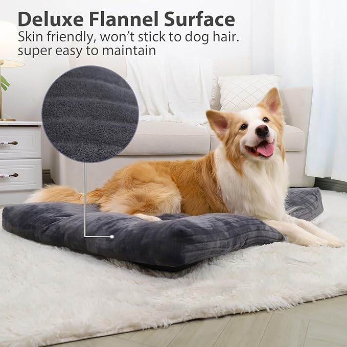 Dog Crate Bed Washable Jumbo Dog Beds for Large Dogs Deluxe Thick Flannel Fluffy Comfy Kennel Pad Anti-Slip & Anti-Scratch Pet Sleeping Mat, 48 x 29 Inch, Gray