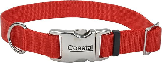 Coastal Pet Adjustable Dog Collar with Metal Buckle - Comfortable Fade-Resistant Dog Collar with Snap Lock - Perfect for Walking & Tie Outs - Red, 1" x 18" x 26"