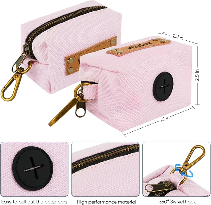 Wisedog Dog Collar and Leash Set Combo: Adjustable Durable Pet Collars with Dog Leashes for Small Medium Large Dogs,Includes One Bonus of Poop Bag Holder (L, Pale Pinkish Purple)