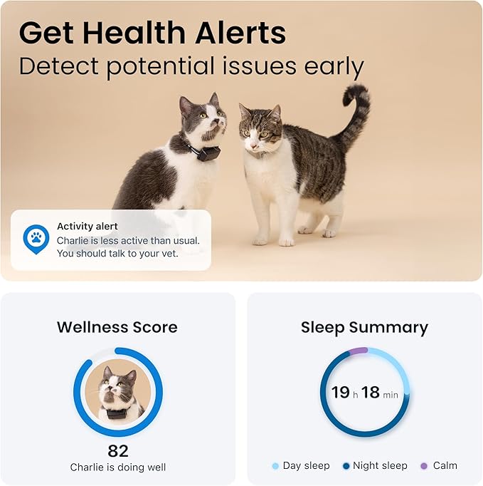 Tractive GPS Cat Tracker (6.5 lbs+), Real-time Pet Location Tracker, Health & Wellness Alerts, Battery Life Up to 7 Days, Breakaway Cat Collar Included (Dark Blue)