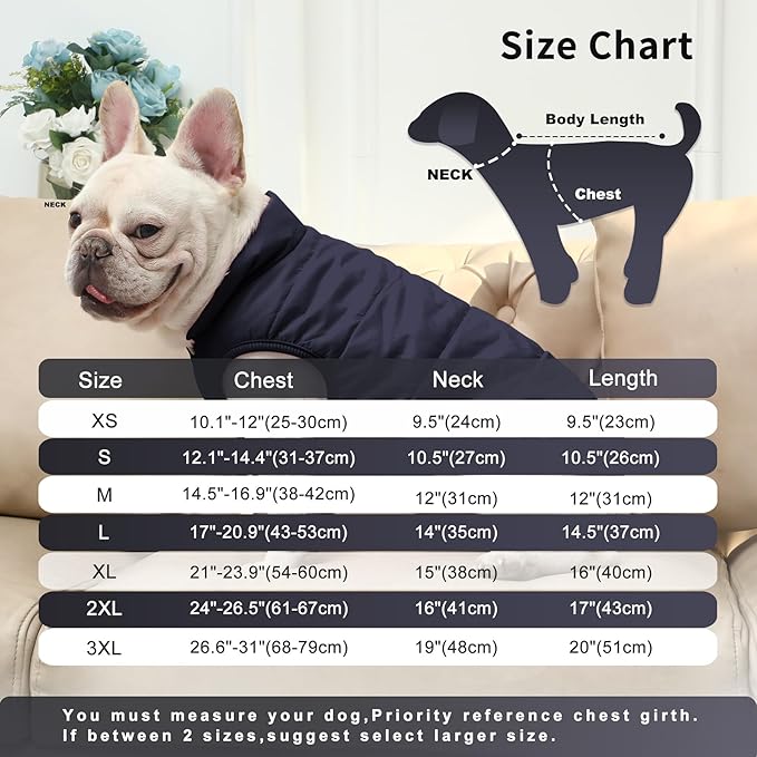 2 Layers Fleece Lined Warm Dog Jacket for Puppy Winter Cold Weather,Soft Windproof Small Dog Coat,Blue M