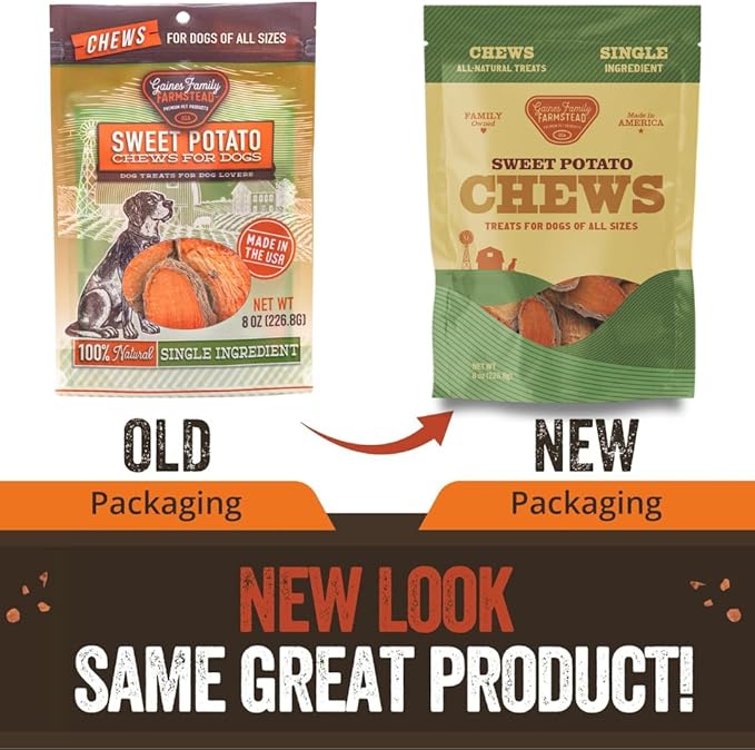 Gaines Family Farmstead Sweet Potato Chews for Dogs - 8 oz Single Ingredient, Sweet Potato Dog Treats, High Fiber, Grain-Free, Rawhide Alternative, Vitamin-Rich, Made in USA