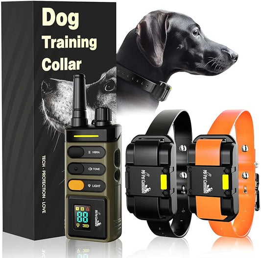 My Pet Command Long Range Dog Training Collar with Remote 1 Mile/5280 Ft Safe Shock, Vibrate, Tone collar with Flashing Beacon Lights Rechargeable Waterproof Dog collar with remote add Up to 2 Collars