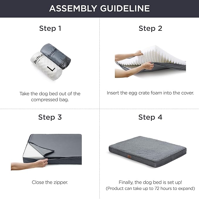 Bedsure Large Dog Bed for Crate - Orthopedic Waterproof Puppy Beds with Removable Washable Cover, Egg Crate Foam Pet Mat, Suitable for Pet Up to 90 lbs