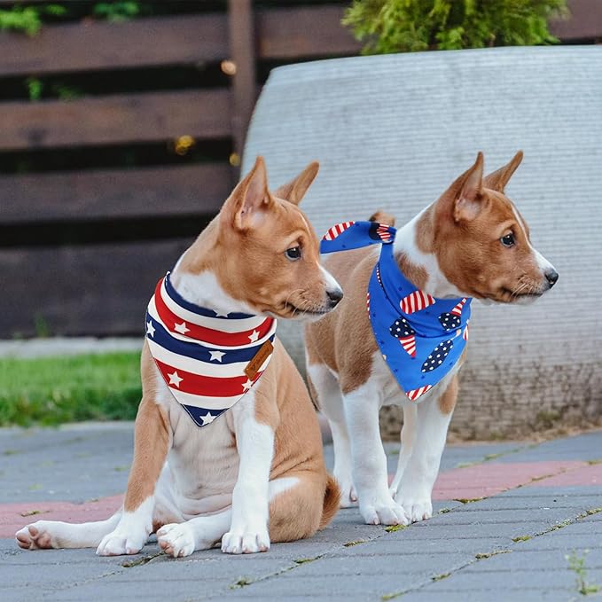 Vehomy 3-Pack Independence Day Dog Bandana 4th of July Puppy Bandanas Reversible Pet Bandanas Stars Stripes Flag Dog Scarfs Cat Triangular Bibs Pet Scarves for Small Medium Large Dogs S