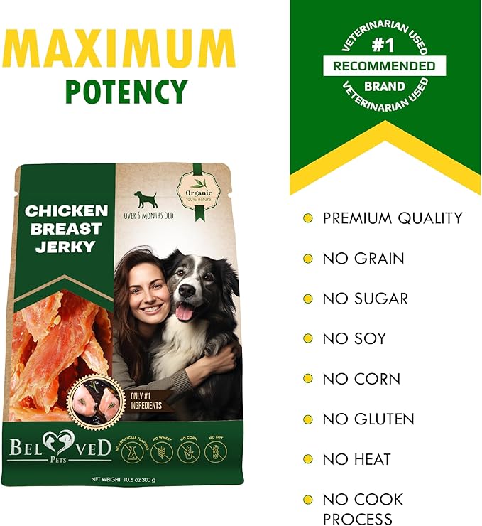 Beloved Pets Dog Treats Chicken Jerky 11 OZ - All Natural and Healthy Snacks for Large & Small Dogs - Grain Free and High Protein Meat - Human Grade Pet Chews