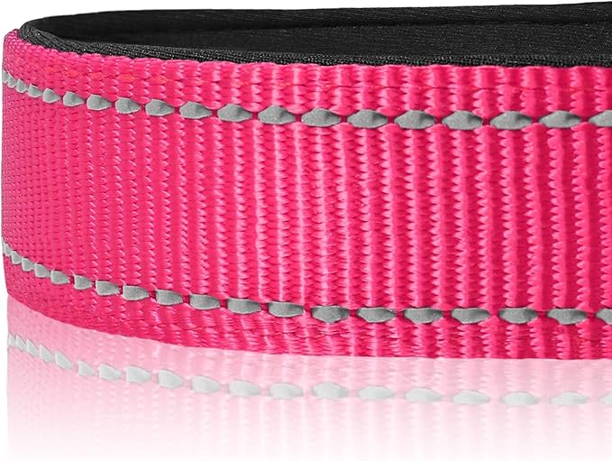 Joytale Reflective Dog Collar,Soft Neoprene Padded Breathable Nylon Pet Collar Adjustable for Puppy and Small Dogs,Hotpink,XS