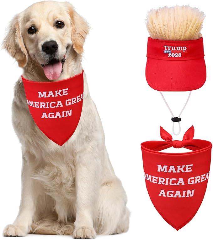 PUPTECK Funny Dog Bandana Outfit Scarf with Cute Doggy Peaked Cap, Costume Decorations Supplies for Small Medium Large Dogs Boy Girl Gifts, Red