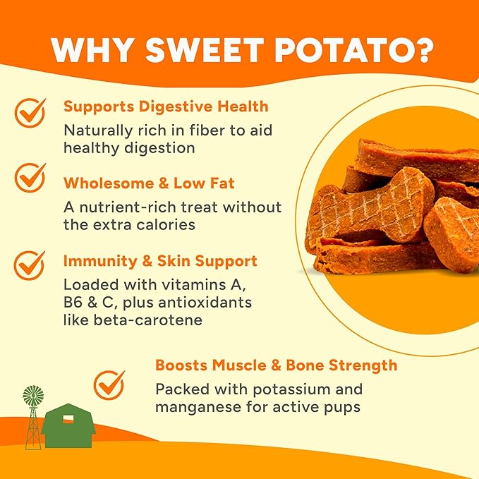 Gaines Family Farmstead Sweet Potato Dog Bones 4 Pack – 32 oz, All-Natural, Single Ingredient, Grain-Free Dog Treats for Digestive Health, Training & Rewards – High-Fiber, Made in USA