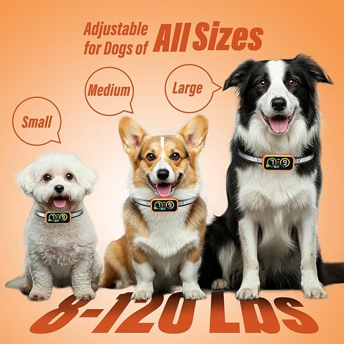 Dog Bark Collar for Large Medium Small Dogs, Smart Barking Collar, Effective No Bark Collar with Adjustable Beep Vibration Correction Modes, Automatic Anti Barking Device, IP67 Waterproof, Orange