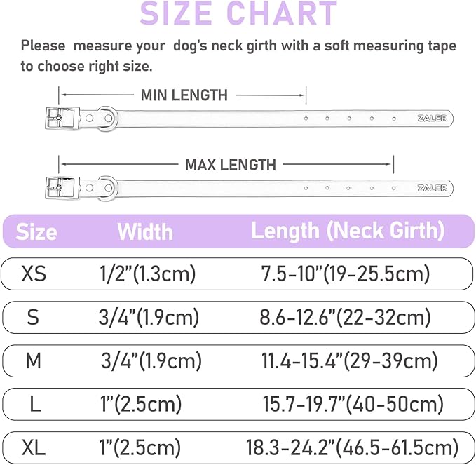ZALER Waterproof Dog Collar, Adjustable Odor Proof Dog Collars Easy to Clean, Soft Comfortable Pet Collars for Large, Medium Small Dogs (Lilac Purple, XL(Length:18.3''-24.2''; Width:1''))