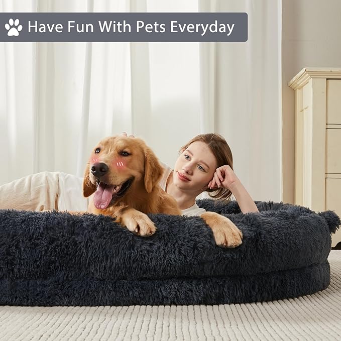 WNPETHOME Human Dog Bed for Adult,71"x 46"Foam Human Sized Dog Bed for People,Fluffy Gaint Dogs Beds for People with Washable Cover & Non-Slip Bottom