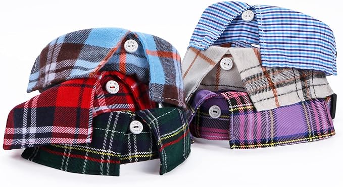 Faleela Cotton Plaid Shirt Style Dog Collar Soft Cute,Boy Dog Collar with Quick-Release Buckle,Adjustable Bow Tie Collar for Small Medium Large Dogs