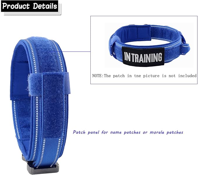 Tactical Dog Collar with Heavy Duty Metal Buckle and Control Handle for Medium Large Dogs Training(Bright Blue, X-Large)