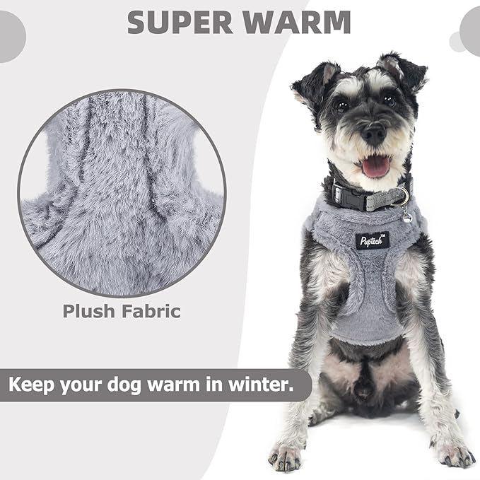 PUPTECK Adjustable Dog Harness Collar and Leash Set Step in No Pull Pet Harness for Small Medium Dogs Puppy and Cats Outdoor Walking Running, Soft Mesh Padded Reflective Vest Harnesses, Plush Grey XS