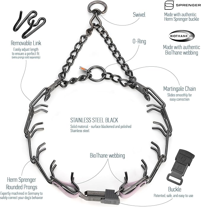 Herm Sprenger Black Stainless Steel Dog Collar with Quick Release ClicLock Buckle and Biothane Insert Training Collar Made in Germany (Pastel Purple, 23in x 3.2mm(Neck Size up to19-20in))