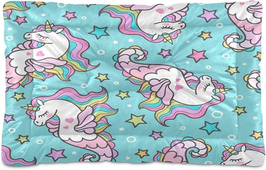 Mermaid Unicorn Pet Bed for Small/Medium Dogs Cat | Pet Mat for Dog Cat Crates | Durable Polyester and Non-Slip Bottom Pet Bed, 24x18in