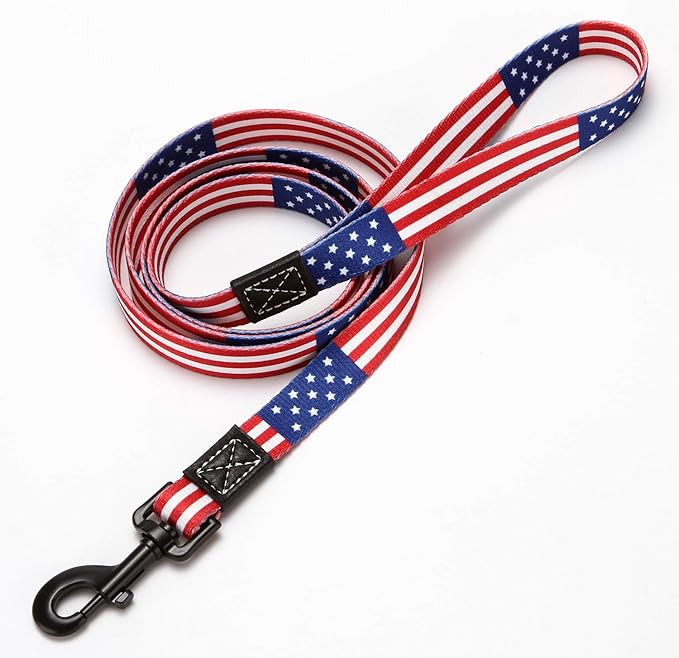 American Flag Dog Leash - Premium Nylon, Durable & Comfortable, 360° Rotating Metal Clip, Anti-Tangle Design, Ideal for Small to Medium Dogs (Leash L)