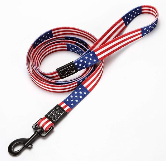 American Flag Dog Leash - Premium Nylon, Durable & Comfortable, 360° Rotating Metal Clip, Anti-Tangle Design, Ideal for Small to Medium Dogs (Leash L)