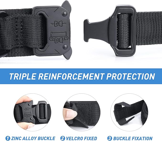 Hotsky Tactical Dog Collar, Adjustable Military Training Nylon Airtag Collar with Handle and Heavy Duty Metal Buckle for Medium Large Dogs, with Airtag Holder and Two Patches(Black,L)