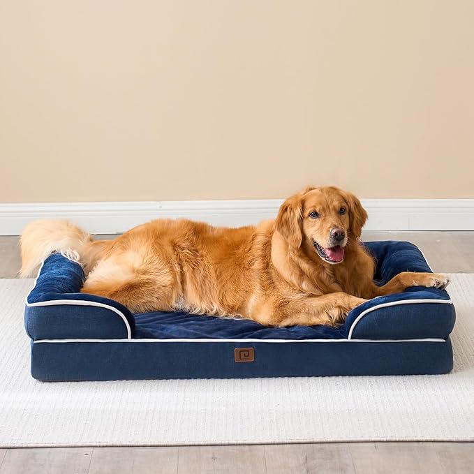 EHEYCIGA Orthopedic XL Dog Beds, Waterproof Memory Foam Dog Bed for Extra Large Dogs, Non-Slip Bottom and Egg-Crate Foam Big Pet Couch Bed with Washable Removable Cover, Navy