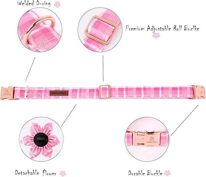 Lionheart Glory Dog Collar - Pink With Flower, Cute Floral Pattern, Adjustable for X-Large Dogs
