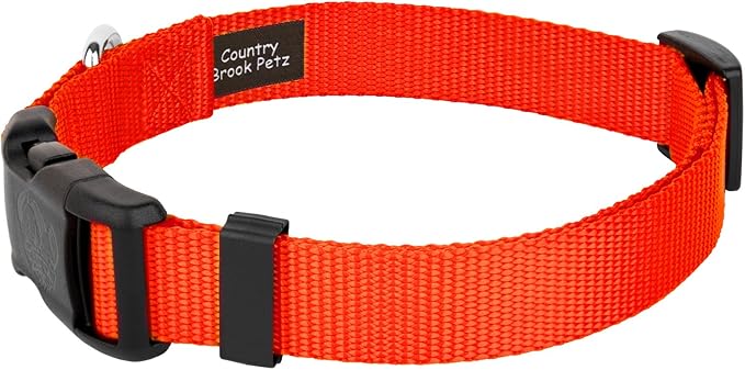 Country Brook Petz - American-Made Dog Collar for Large, Medium, and Small Dogs and Puppies - Deluxe Heavy Duty Nylon in 33 Dazzling Colors (3XS, 3/8 Inch Wide, Hot Orange)