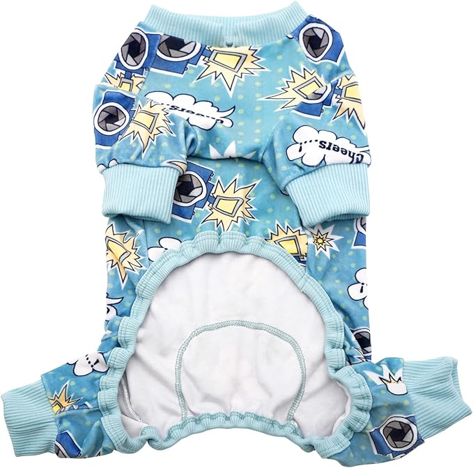 KYEESE Dog Pajamas Velvet Dog Pajamas Small Sized Dogs Dogs Pjs with Camera Pattern Soft Doggie Jammies Stretchy Doggie Clothes Puppy Onesie Comfy Pet Coat Pet Costume, X-Small