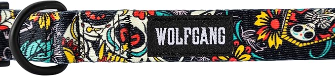 Wolfgang Heavy Duty, Adjustable Dog Collar with Quick Release Nylon Buckle for Walking & Training, LosMuertos Print, Large